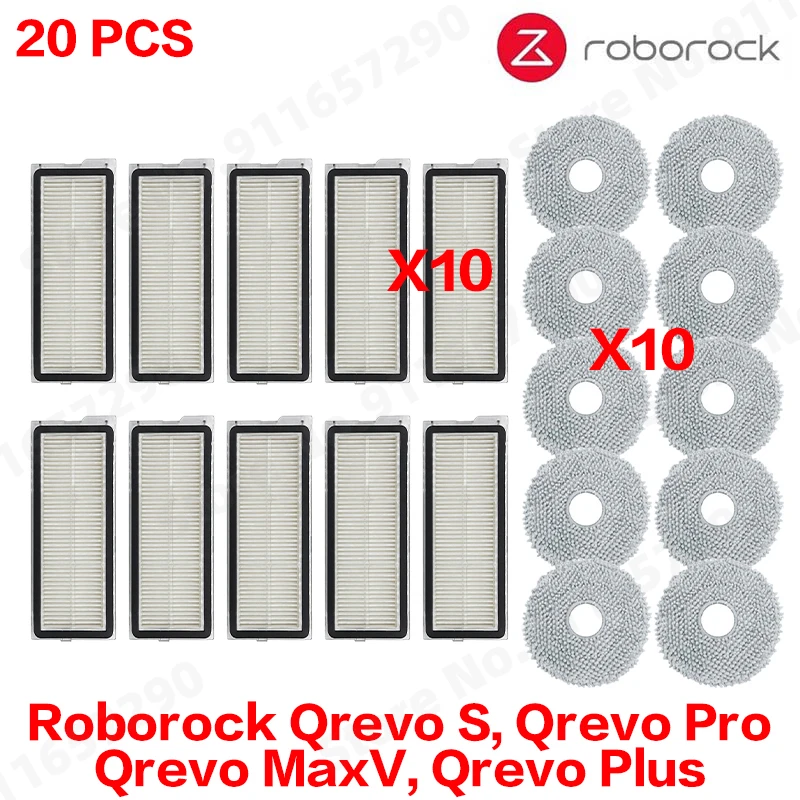 Roborock Qrevo S, Qrevo Pro, Qrevo MaxV, Qrevo Plus onderdelen: hoofdrol, zijborstel, filter, dweilpad, doek, stofzak