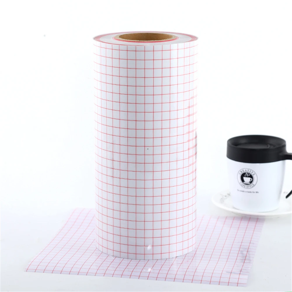 5M Clear Vinyl Transfer Paper Tape Roll w/Red Alignment Grid Application Transfer Tape for  Signs Stickers Decals Walls Doors