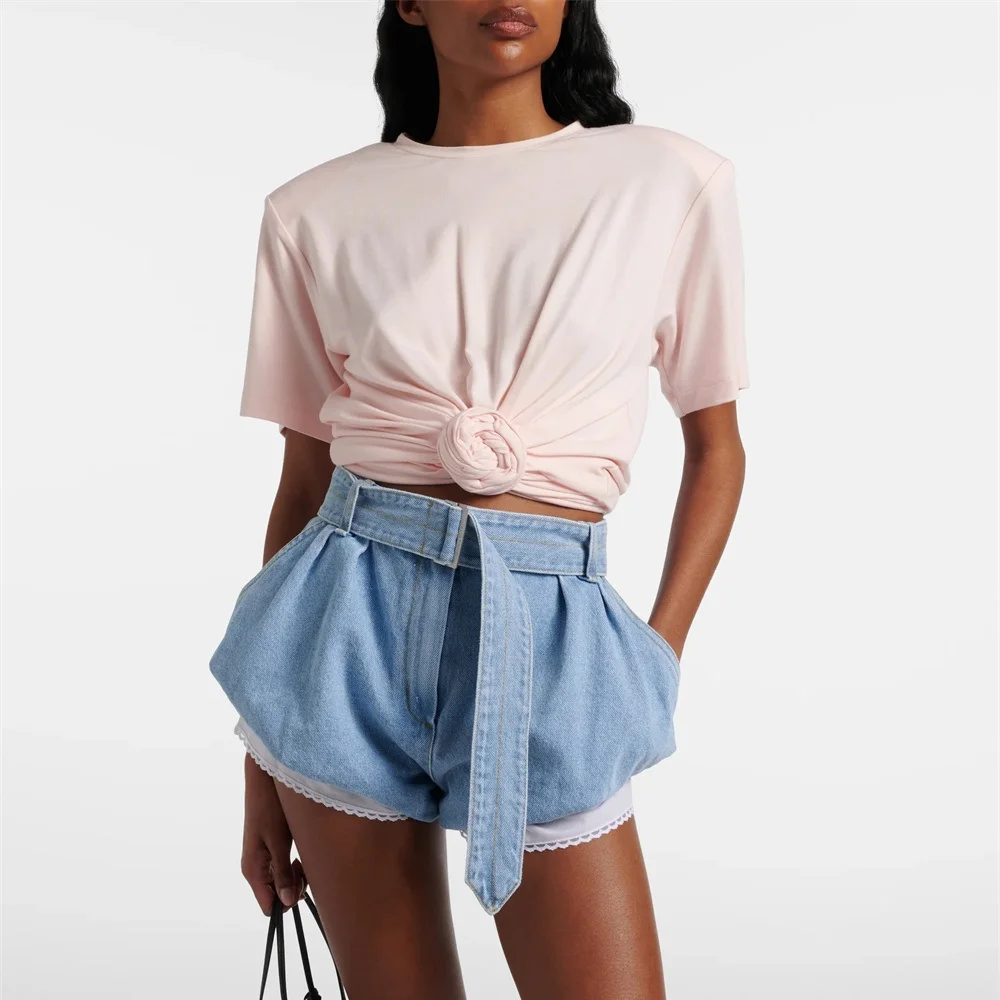 

2026 Summer Women's Shorts Cotton Belt Lace Loose Casual High Waist Women's Pants y2k New Fashion Versatile Shorts bra