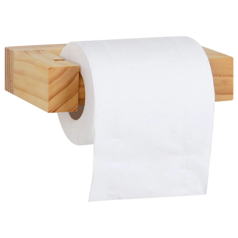 

ABKP-Bathroom Accessories Hardwared Wood Square Nail-Free Toilet Paper Holder Paper Towel Kitchen Roll Paper Holder