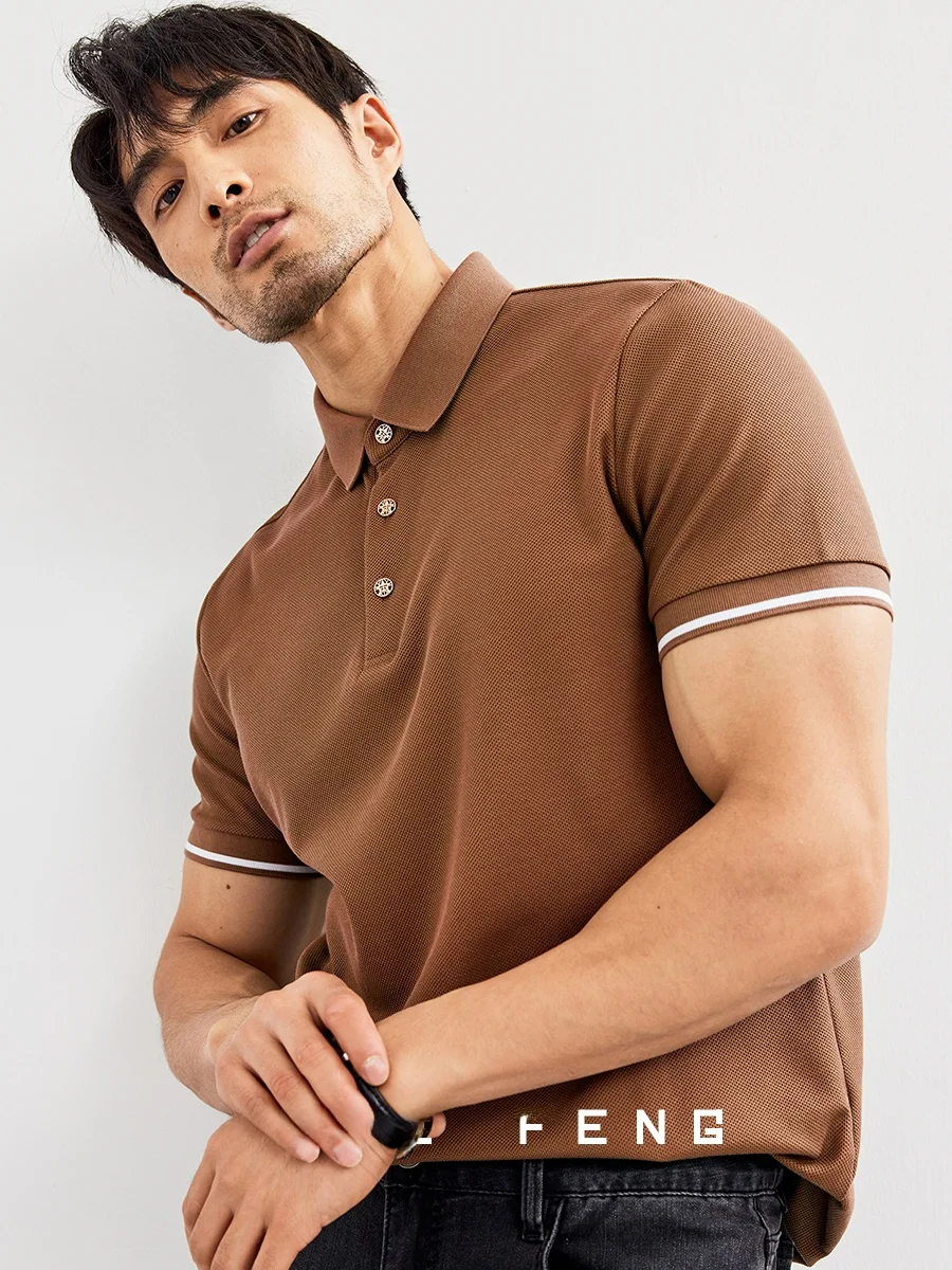 

High End Long Pile Cotton irt Men's Casual ort Sve Busin Leisure Heavy Weight Me Eye und Cotton Summer Fa...