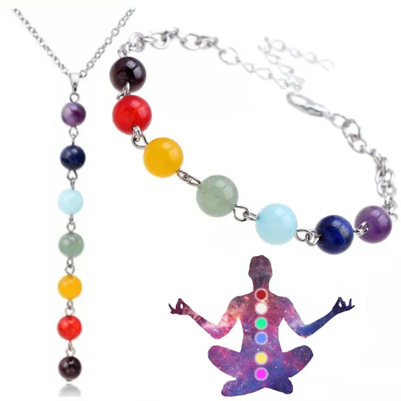 7 Chakra Stones Reiki Healing Chakra Pendant Necklace Charm Pendant Ankh Yoga Jewelry Semi Precious Stone Bracelet Jewelry Gifts