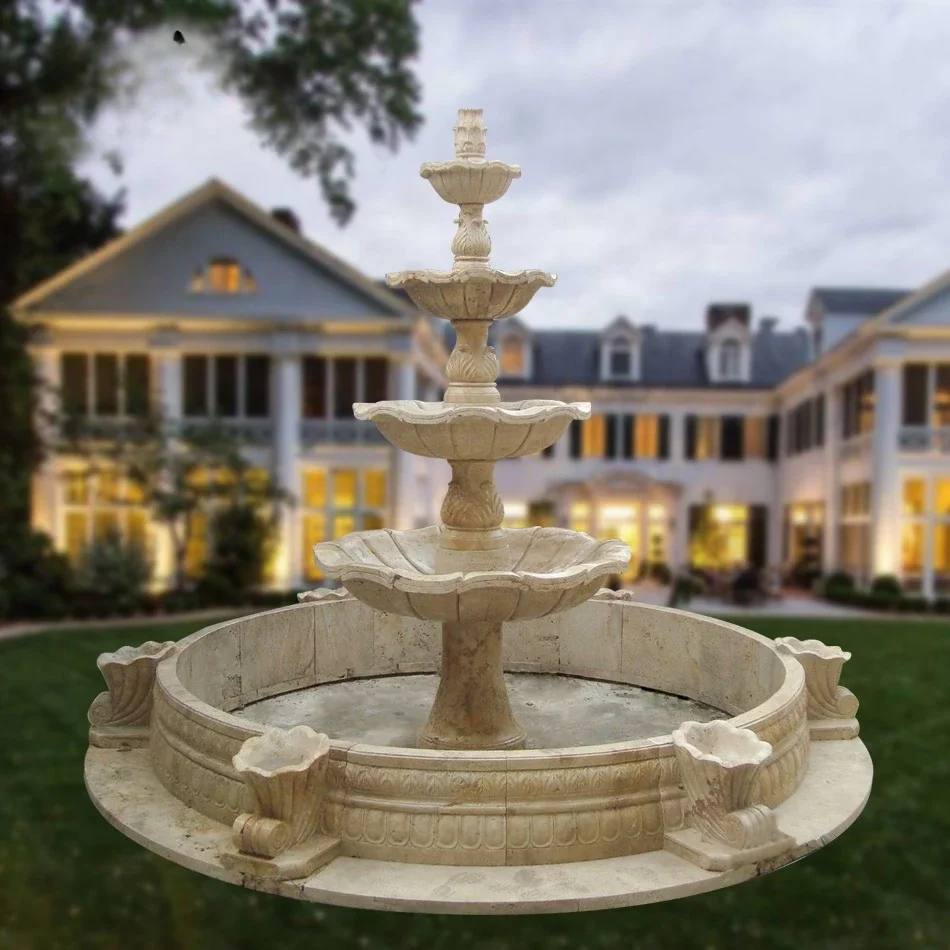 Classical Outdoor Large Stone Carving 4 tier Marble Water Fountain For Garden Decoration