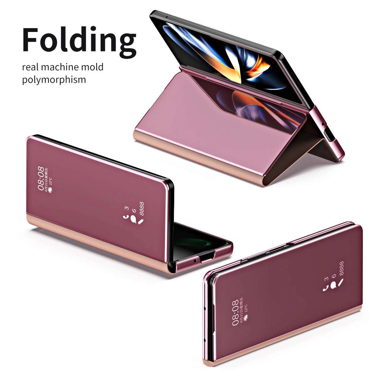 Mirror Clear Flip Magnetic Phone Case for Samsung Galaxy Z Fold 6 8 7 5 4 3 5G Fold 5 Fold 4 FOLD8 PU Leather Case Full Cover