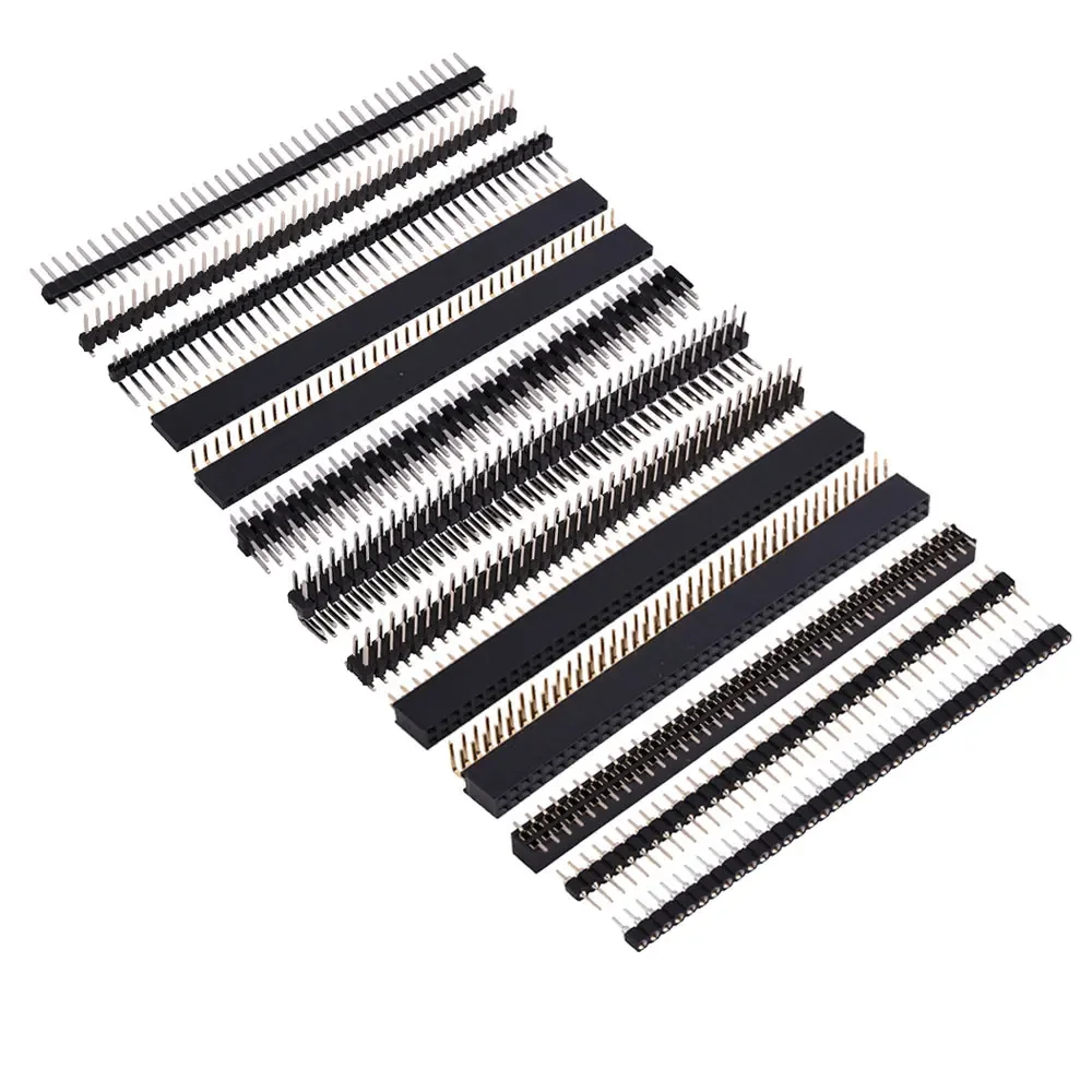 

Pitch 2.54mm 1x40Pin 2x40Pin 80Pin Female Male Header Strip Single Double Row Right Angle SMT SMD Round Straight Connector