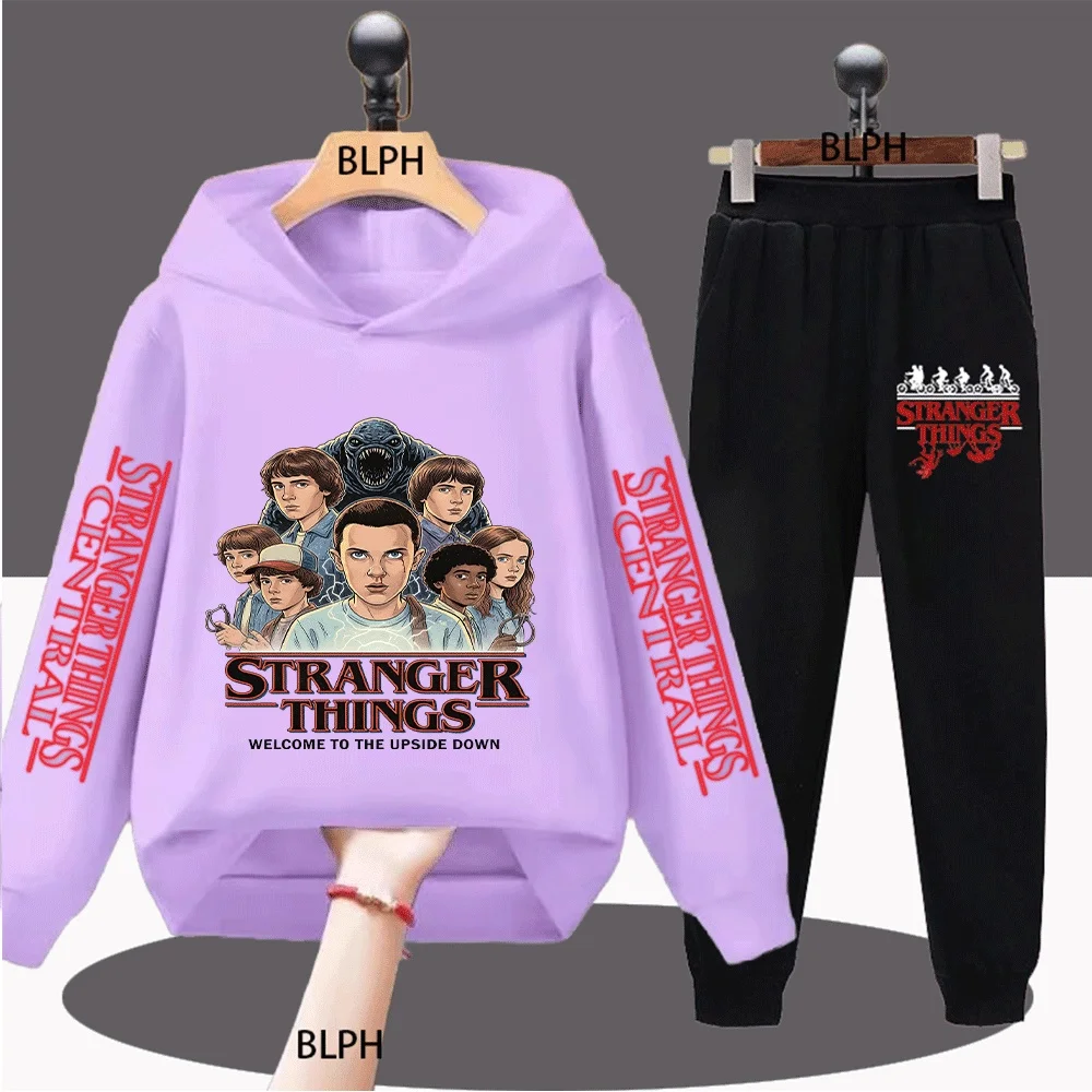 Set di felpe con cappuccio con stampa Stranger Things per bambini, fantastica felpa pullover con design di personaggi dei cartoni animati per ragazzi e ragazze, comoda ed elegante