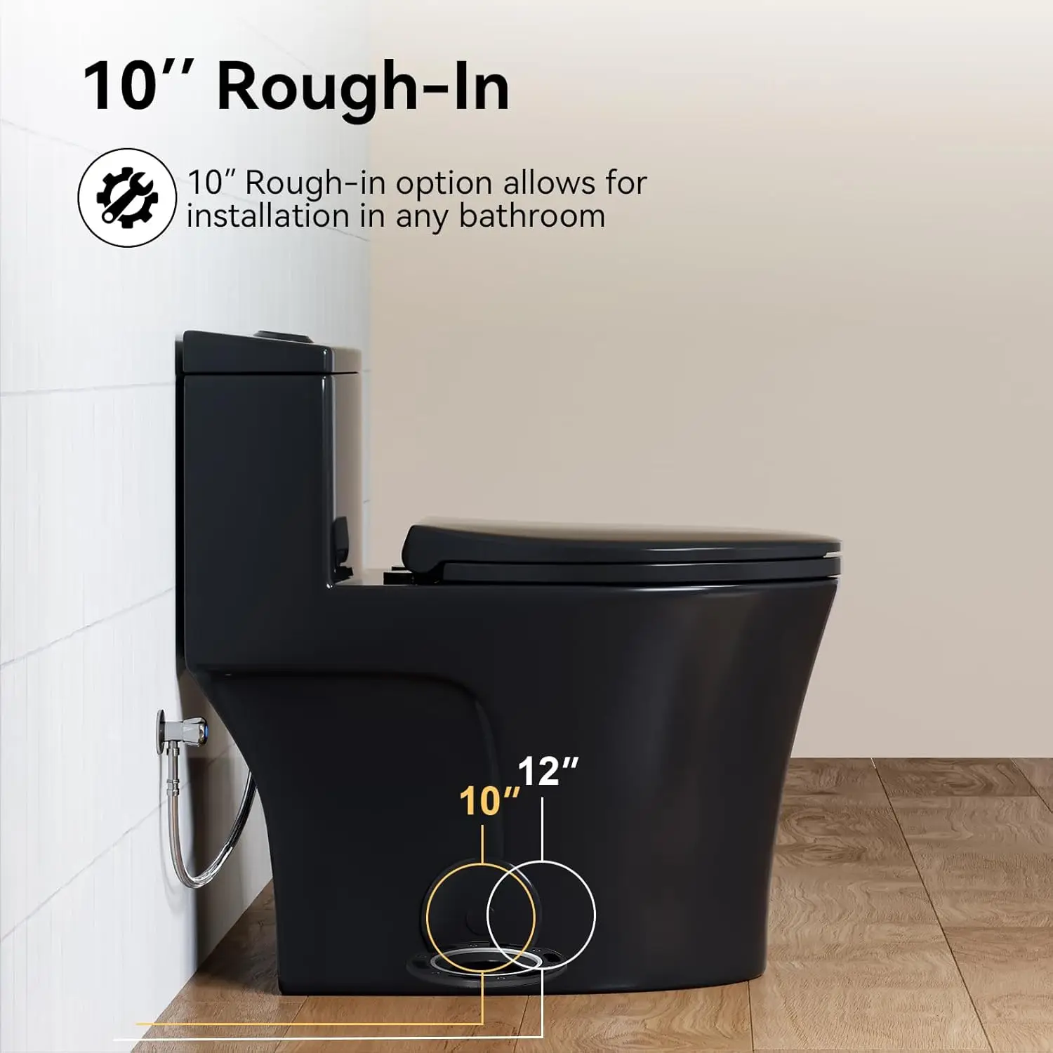 T0338wb längliche einteilige Toilette 10 "raue, mattschwarze Toilette mit bequemem 17.3" ada Stuhl höhe Sitz