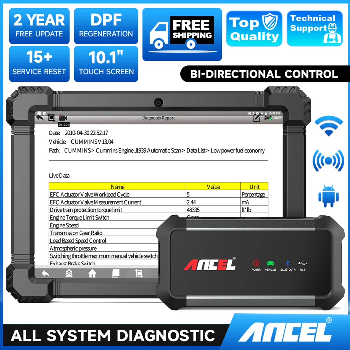 ANCEL X7 HD OBD2 Diagnostic Tool Full System Code Reader ABS Oil Reset SAS DPF 12V Cars 24V Heavy Duty Truck Auto Scanner Tools