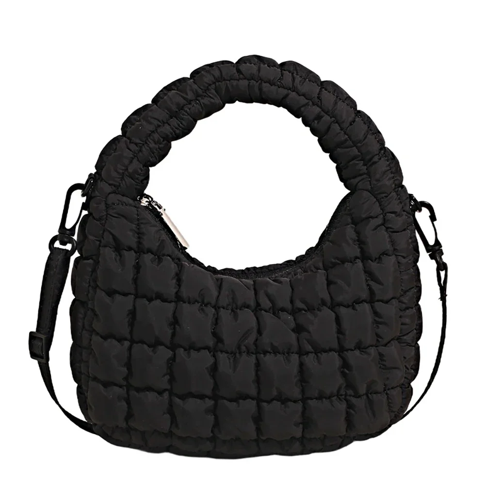 Women Soft Plaids Pleated Handbags Casual Solid Color Zipper Versatile Crossbody Bag Daily Commute All-Match One Shoulder Bags