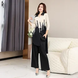 Temperament Shirt Top Women's Design Sense Noble Luxury Set 2024 Summer New Western-style Fashion Miyake Pleated Two-piece Set