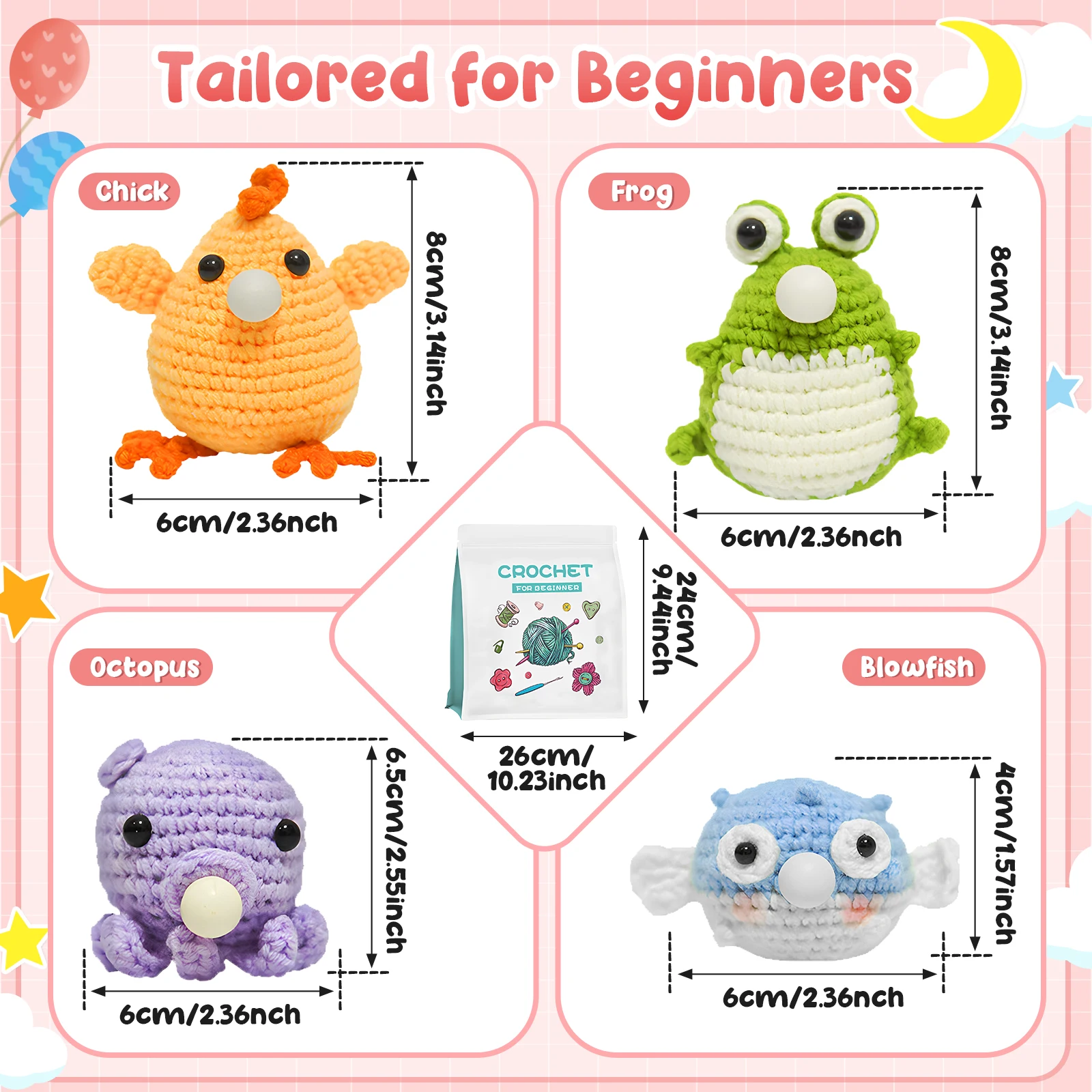 New DIY Crochet Kit for Beginners Animal Crochet Knitting Kits Cute Doll Starter Pack Handmade DIY Craft Accessories For Women