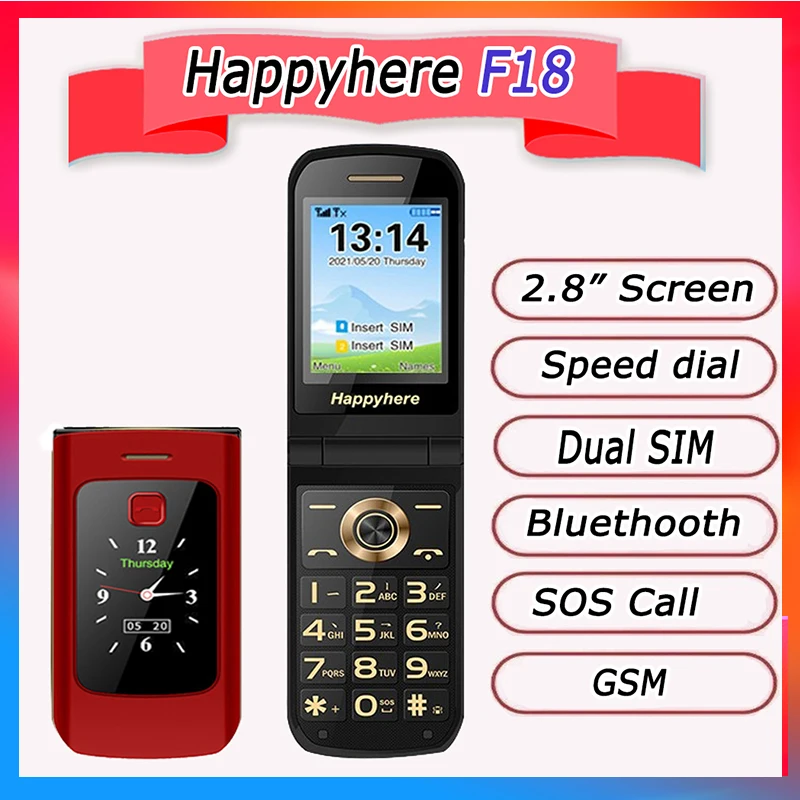 Happyhere F18 Lật Celular Điện Thoại Di Động Đôi Màn Hình Quay Số Nhanh SOS Đài Phát Thanh Đầu Ghi Đèn Pin MP3 Ốp Điện Thoại Di Động Miễn Phí Vận Chuyển