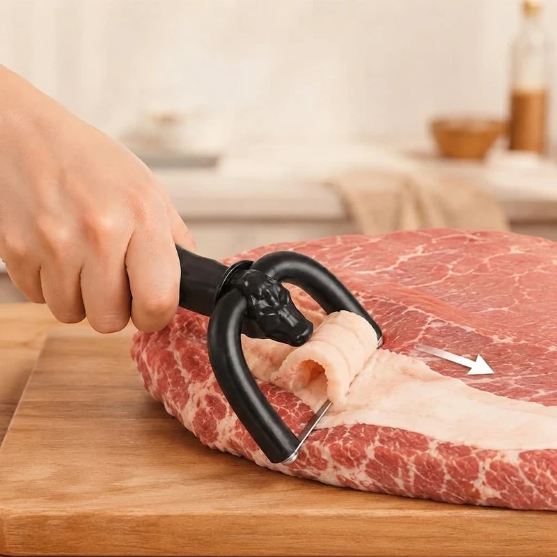 Household Meat Slicer Handheld Meat Scraper Beef And Pork Fat Knife Beef And Pork Slicer Stainless Steel Blade Kitchen Tool