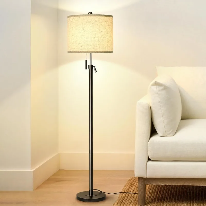 

Adjustable Height Floor Lamp, Standing Lamp, Floor Lamp, Modern Tall Floor Lamp with Linen Shade, 3-Way Dimmable 8W 3000K LED