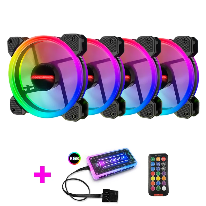 【Small Lab】COOLMOON PC Case Fan 10 pcs Coolmoon Case Fan PC Cooling RGB Fan with IR Remote Quiet Computer