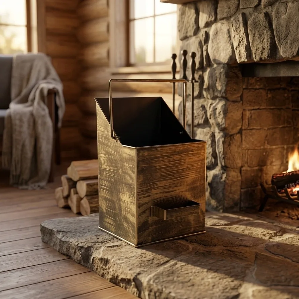 Rustic Metal Coal Bucket with Antique for bronze Appearance for Enhancing Fireplace Aesthetics While Serving Practical Needs