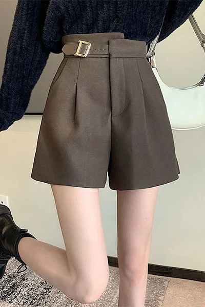 Shorts Women High Streetwear Elegant Style Button Pocket Zipper Fly Wide Leg Loose Fit Chic Office Lady Urban Commuter Tailoring