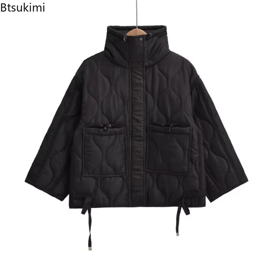 2025 Autumn/Winter New Product Women's New Fashion Loose Pocket Stand Up Collar Lightweight Quilted Cotton Coat Warm Jacket