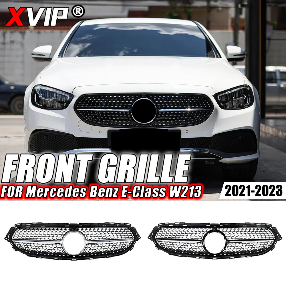 

XVIP Chrome Black Diamonds Style Front Bumper Grille For Mercedes Benz E-Class W213 E200 E300 E350 21-23 GTR Style Racing Grille