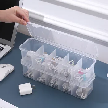 Charge Cable Storage Box Transparent Cabinet Desktop Snack Makeup Storage Box Kitchen Spice Organizer Accessories Box
