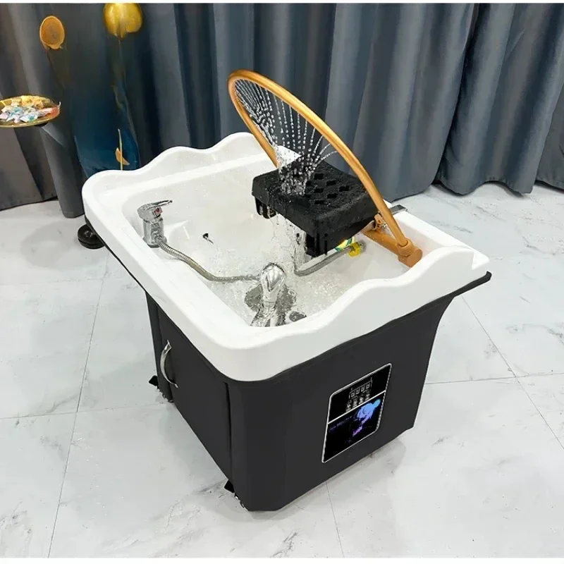 

Beauty Salon Massage Couch Movable Head Therapy Machine Water Circulation Fumigation Head Recuperation Hair Shampoo Basin