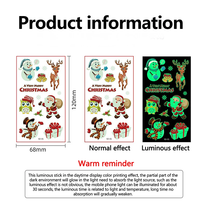 10 Blatt Cartoon-Schneemann-Weihnachtsmuster, die im Dunkeln leuchten, wasserdicht, temporäre Tattoos, Weihnachten, leuchtende Tattoo-Aufkleber