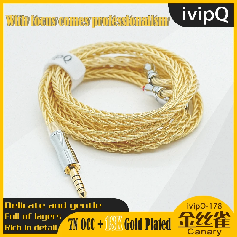 ivipQ-178 كناري HiFi الصوت سماعة كابل 7N OCC 18K مطلية بالذهب استبدال سلك 2Pin MMCX 3.5/4.4 مللي متر ل Davinci Cantor ORIGIN Que