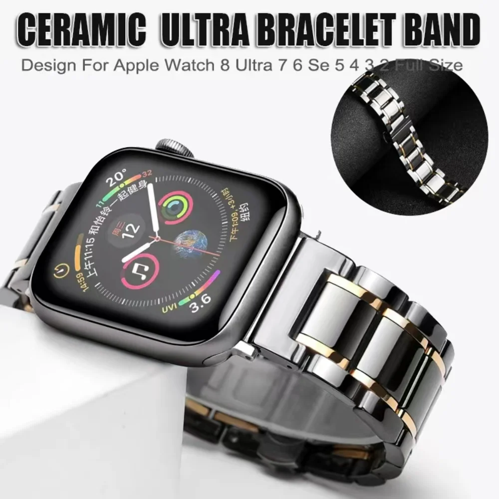 

Ceramic Strap For Apple Watch 8 7 45mm 41mm Bracelet Ultra 49mm Watchband for iWatch Series 3 4 5 6 SE 44mm 40mm 42mm 38mm Strap