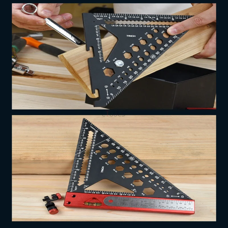 Multifunctional Aluminum Alloy Woodworking Triangle Right Angle Measuring Tool Locatable Positioning Gauge for Carpentry Measure