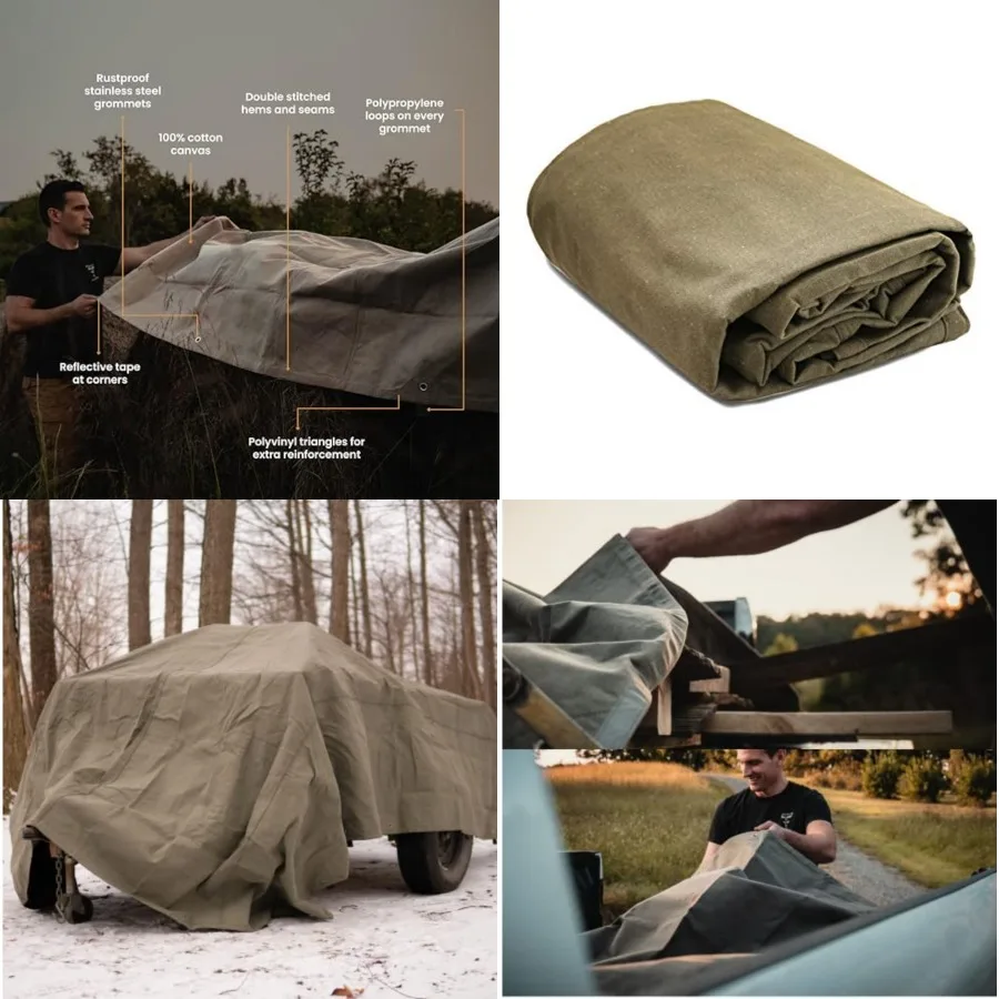 Canvas Tarp Heavy Duty Waterproof 18 oz. Mold and UV Resist, Rustproof Grommets, Industrial and Commercial Cloth Tarp Cut Size: