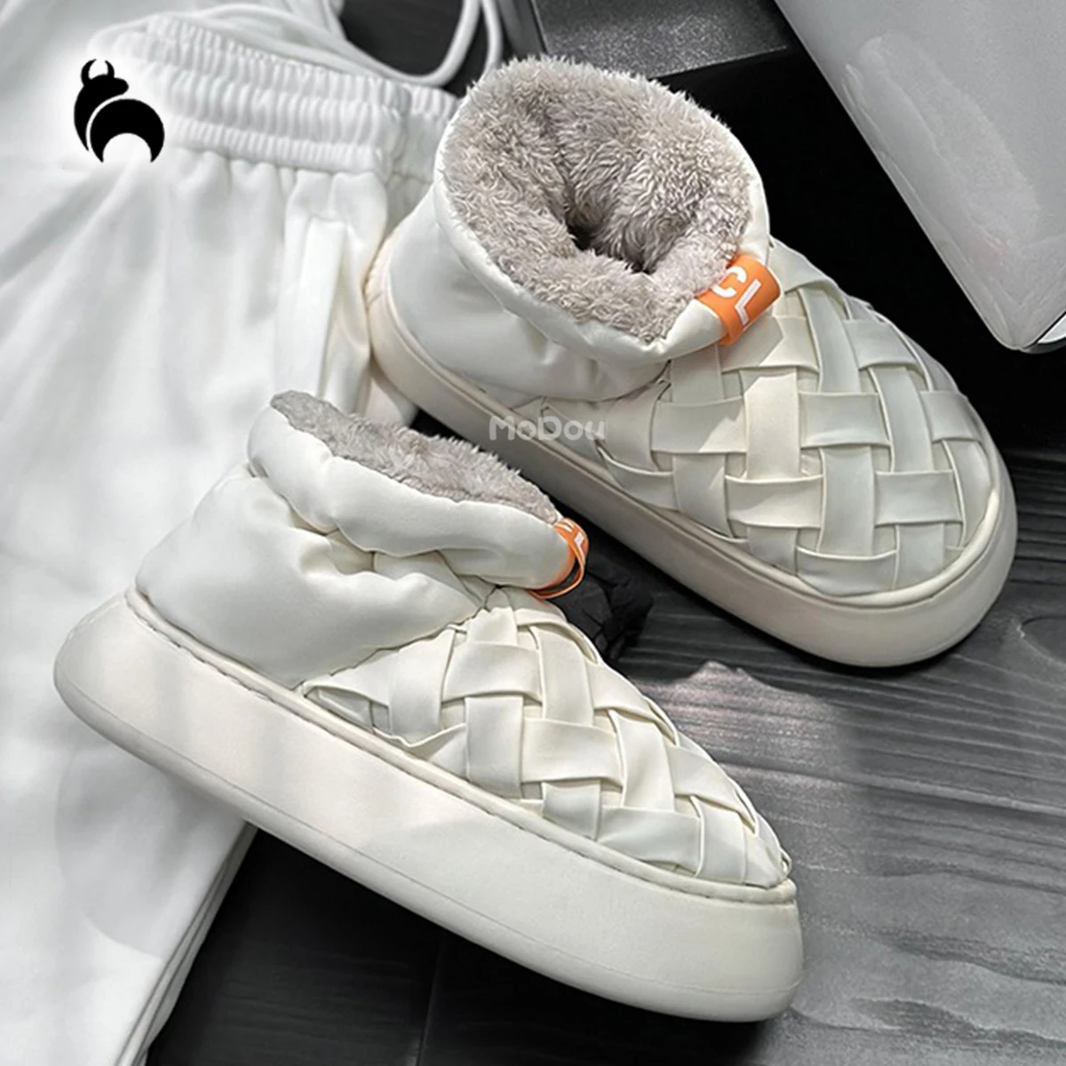 Winter Plain Style Windproof and Rainproof Plush Simple Couple's Unisex Indoor and Outdoor Solid Color High-Top Women's Cotton Shoes