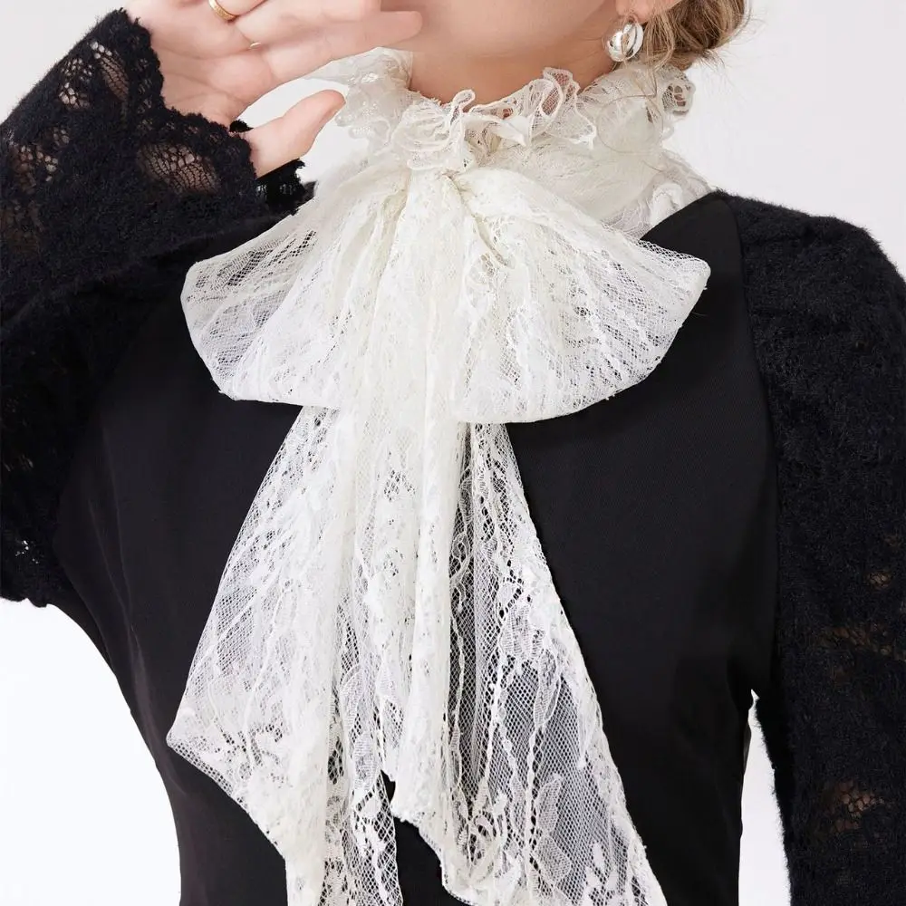Fashion Detachable Lace Fake Collar Vintage Solid Color Bow Lace Collar Elegant Retro Style Ruffled edge Collar False Collar
