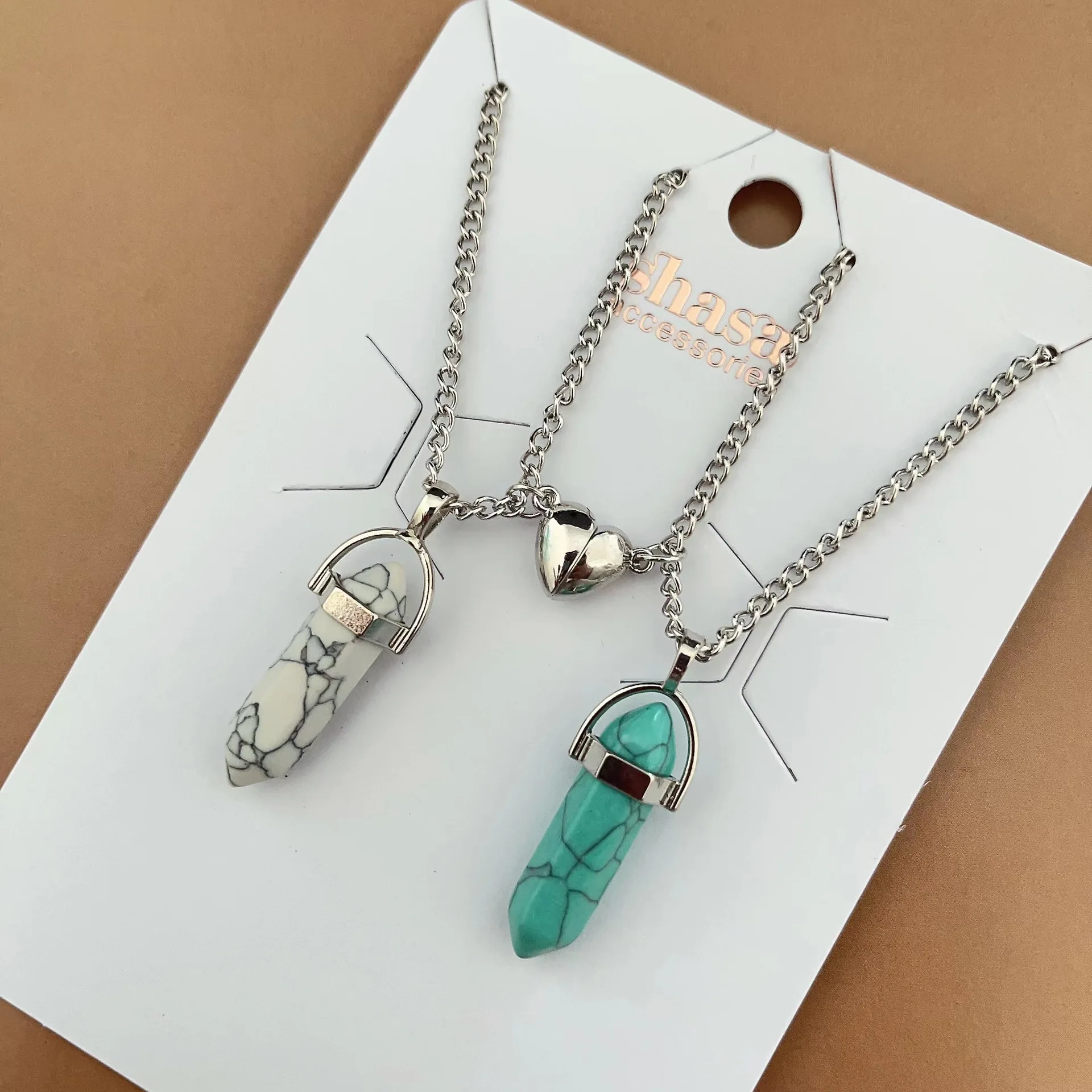 Crystal Friendship Matching Couples Necklaces for Women Men with Heart Charm, Dainty Rose Quartz Best Friends BFF Necklace