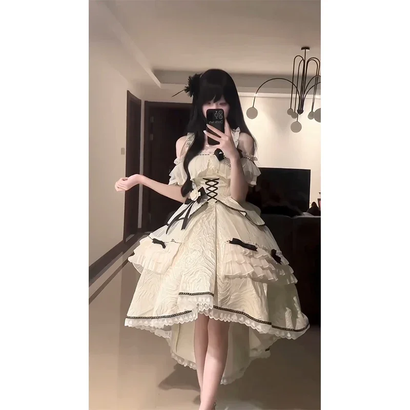 Abito Lolita lungo corto anteriore corto posteriore nero albicocca Abito da principessa Mitzvah da donna elegante temperamento industria pesante compleanno Bar