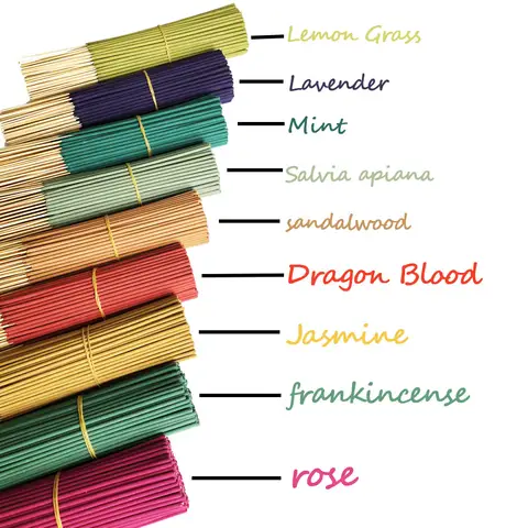 11 Types of Clean, Low-Powder, 22cm Handmade Bamboo Stick Incense with Floral and Herbal Scents, Available in Jasmine, Mint, White Sage, Rose, Lavender, Sandalwood, Lemongrass, Dragon Blood Flower, Frankincense, Cherry Blossom, Eucalyptus Mixed Scents, Suitable for Home, Hotel, Office, Long-Lasting Fragrance, Odor Removal