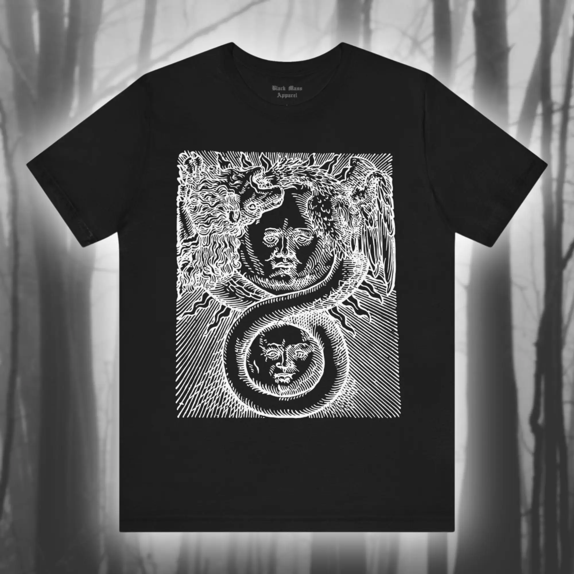 Sun and Moon Basil Valentine Art Alchemy T Shirt Vintage Woodcut Philosophy Azoth Jersey