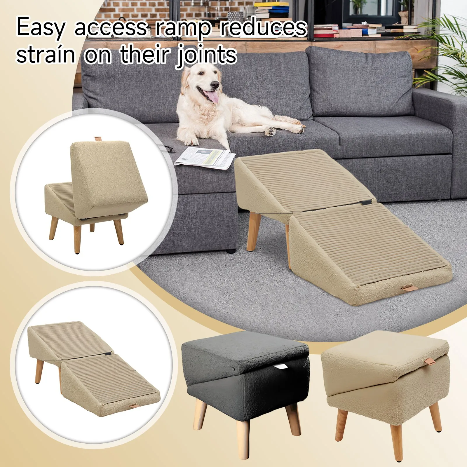 

Integrated Dog Ramp And Footstool,Matches the home Sofa Height,23-degree Gentle Incline modern Pet Kitten Toys Dog Accessories