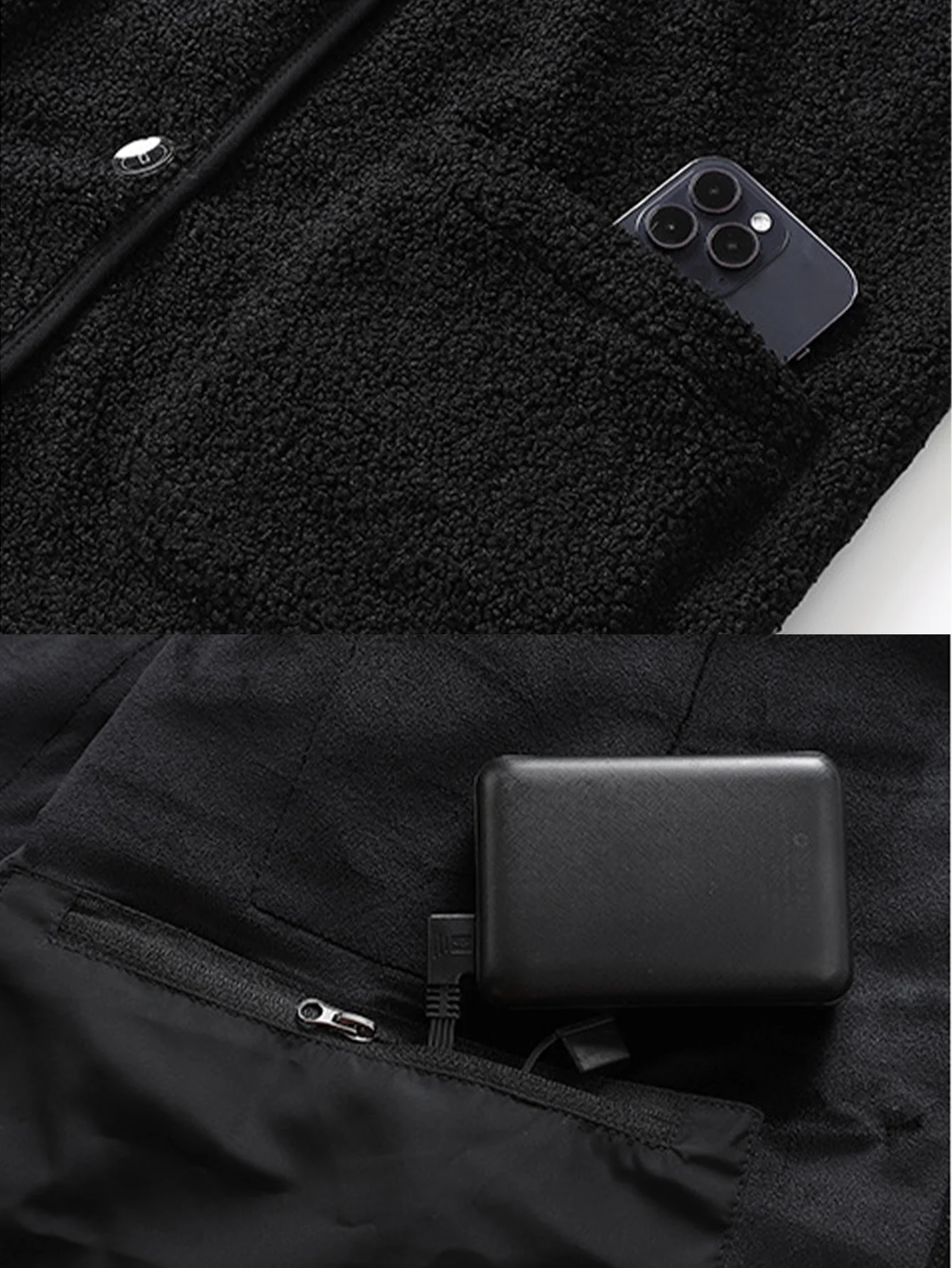 16 Bereiche beheizte Weste Teddy Samt V-Ausschnitt für Männer Frauen USB elektrische Temperaturregelung Weste 3-Gang verstellbare Heizjacke – Detail 8