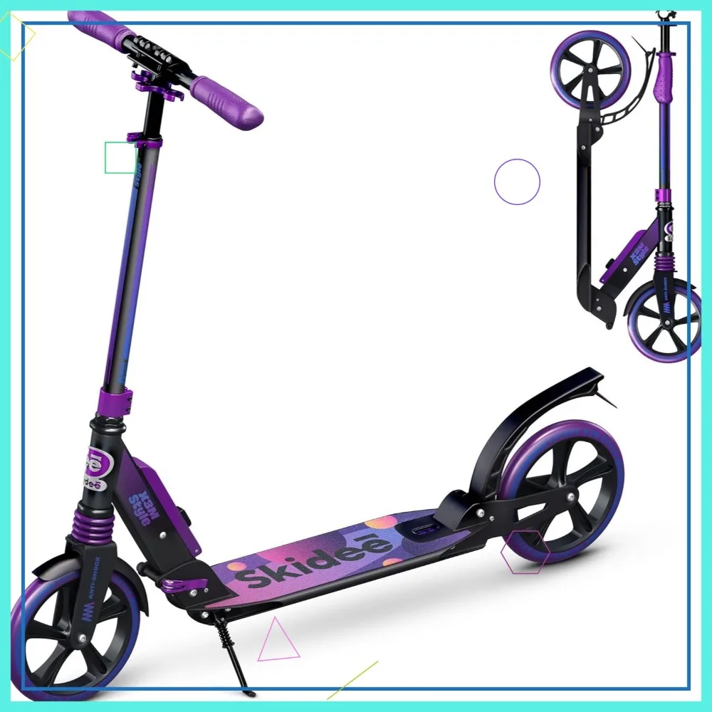 

Adult & Teen Scooter Adjustable Height, Folding, Large Wheels, Lightweight, Durable, Anti-Shock Suspension, Up to 220 lbs