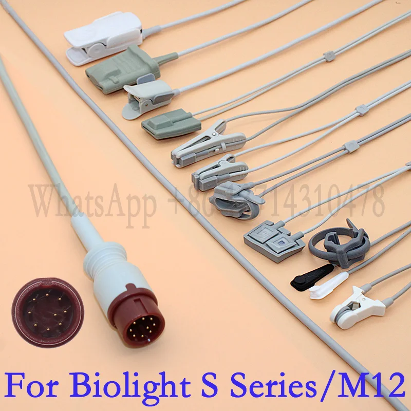 Red 9P Plug 3m of SpO2 Sensor Cable For BLT Biolight S Series/ AnyView M12 Patient Monitor