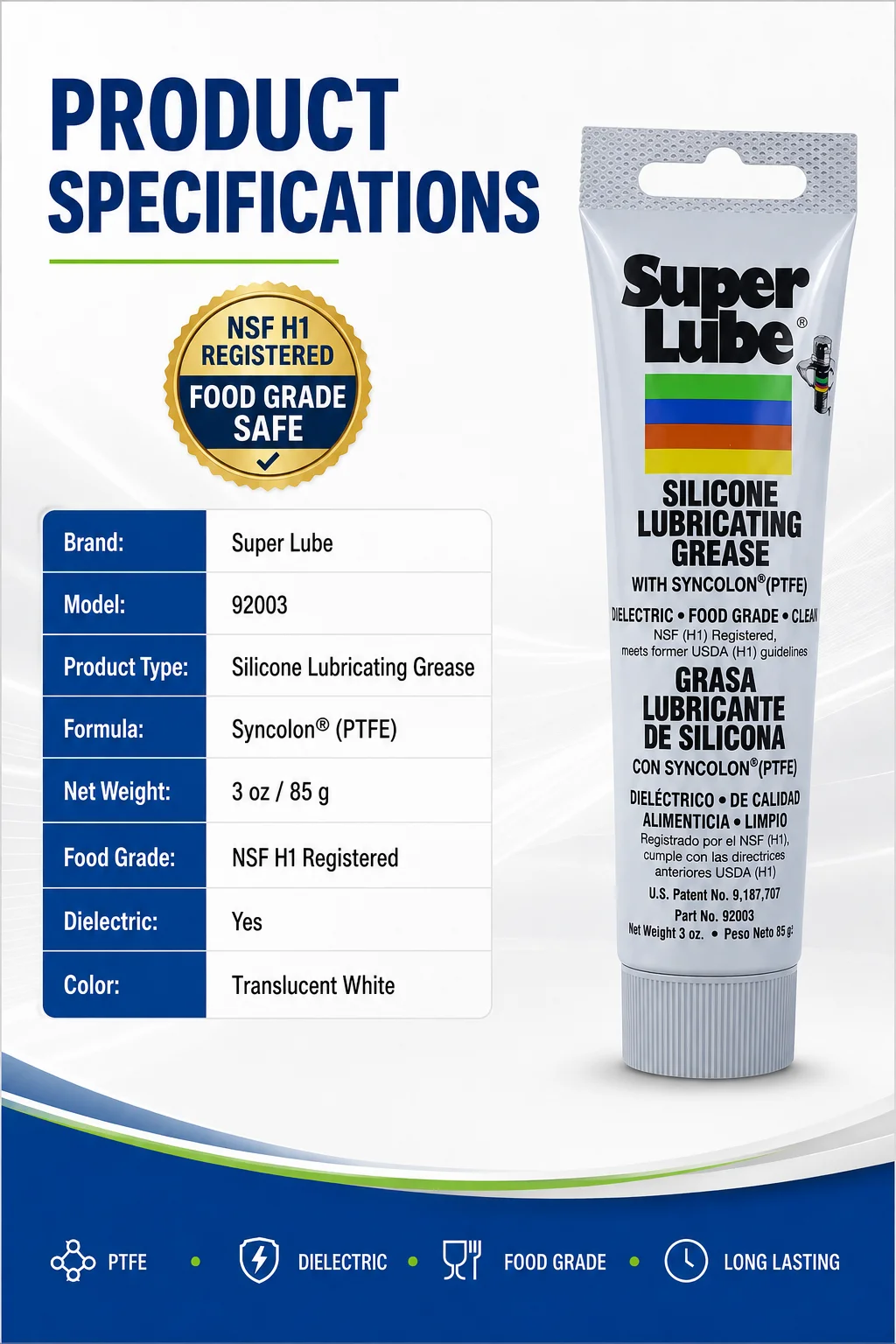 Super Lube 92003 PTFE-Fett Lebensmittelgeeignetes Silikon-Schmiermittel Wasserdicht NLGI 2 Mehrzweck 20g 50g 85g – Detail 5