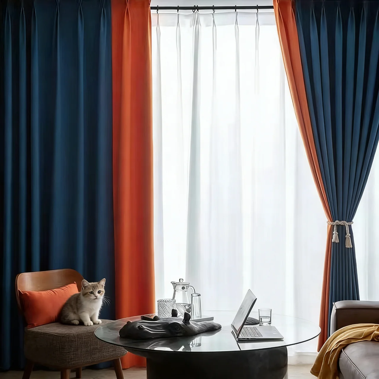Jacquard High Precision Shading Cloth Window Curtain for Bedroom Drapes in Living Room Balcony Atmosphere Enhance Solid Colour