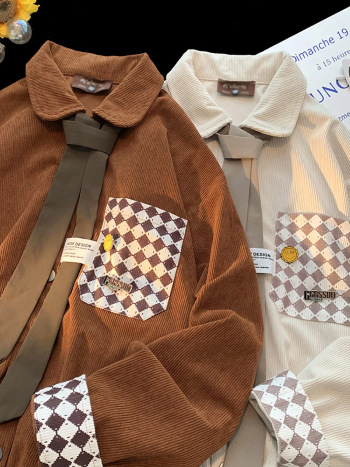 Retro Japanese Style Corduroy Men's Shirt Jacket Loose Casual Long Sleeve Spring Autumn Trendy Design Youth Fashion Polyester...