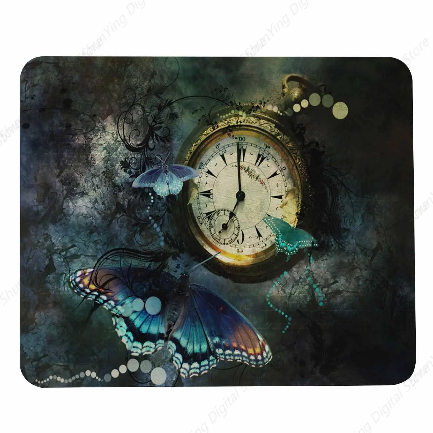 Retro Butterfly Gaming Mouse Pad And Static Pocket Watch Anti Slip Rubber Mouse Pad Suitable For Office Laptops 25*30cm