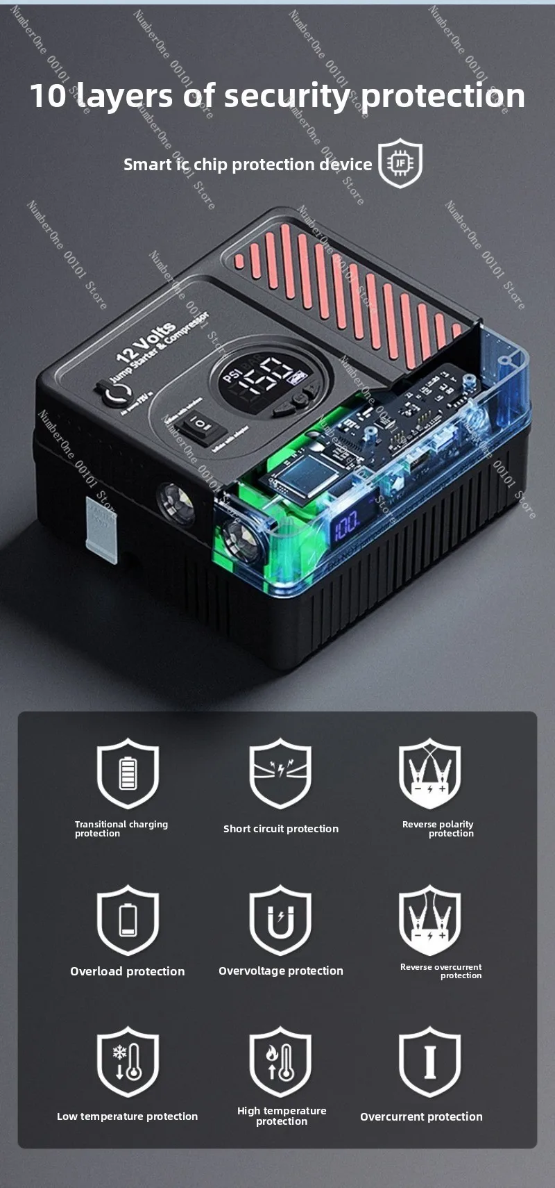 Portable-jump-starters car battery tire inflator multi-functional jump starter power bank for car portable air compressor