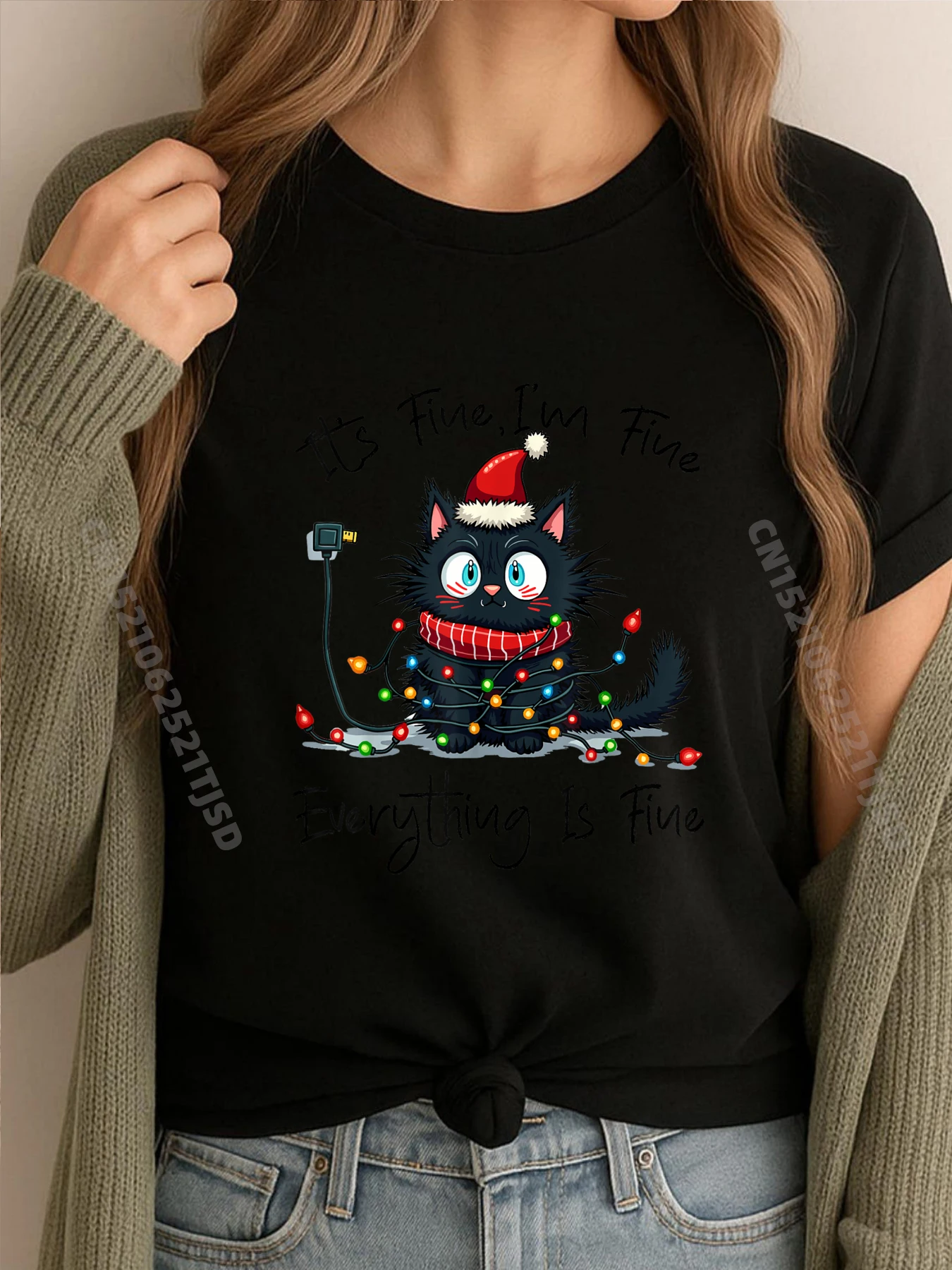 

Christmas Black Cat It Fine I M Fine Everything Is Fine Harajuku New Shirts And T-Shirts Christmas