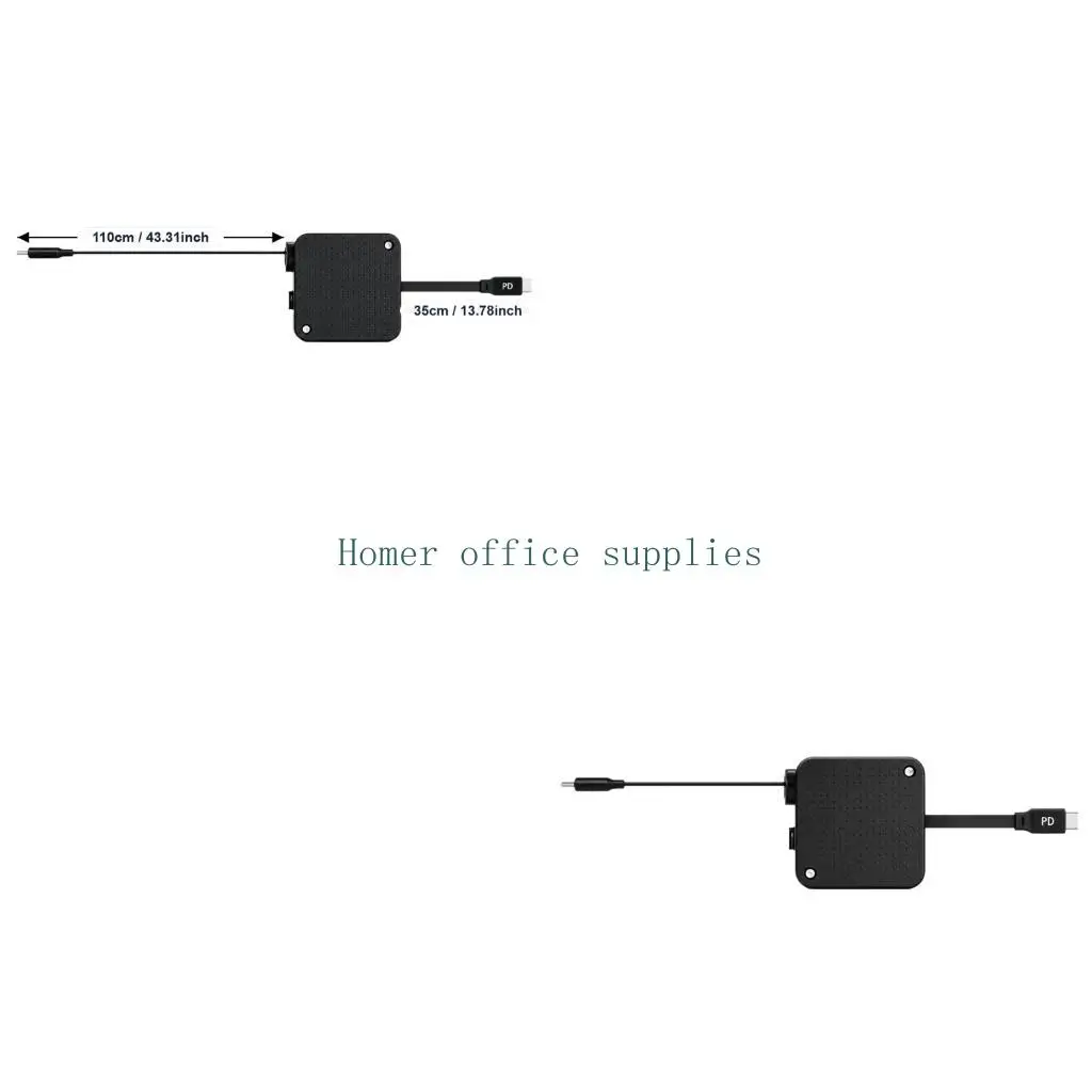 K43B Type C-to-C Charging Cord, Up to 100W with Pull-Out Cable Control, Head, Automatic Return Housing and Adhesive Desktop