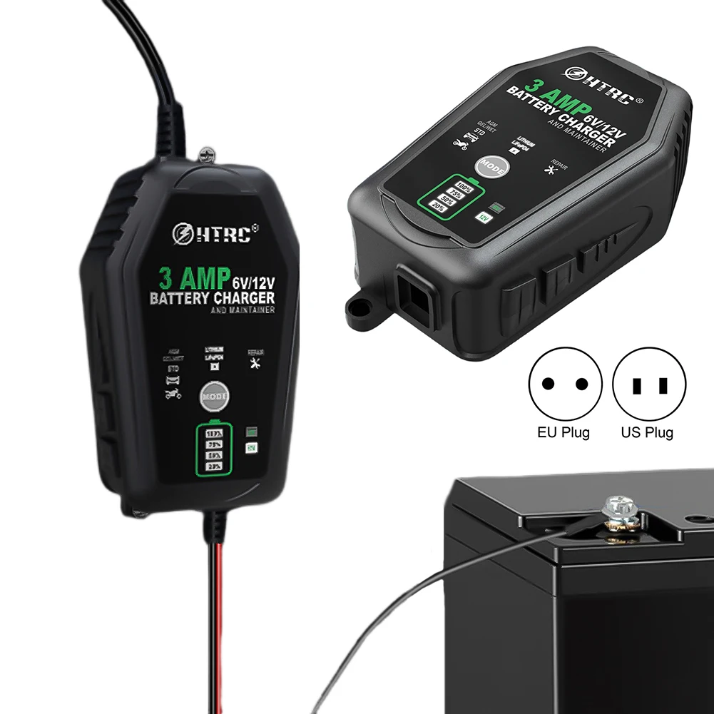 

6V 12V 3A Automatic Battery Charger Battery Trickle Charger Automatic Motorcycle Charger for Lithium LiFePO4 Lead-Acid Battery