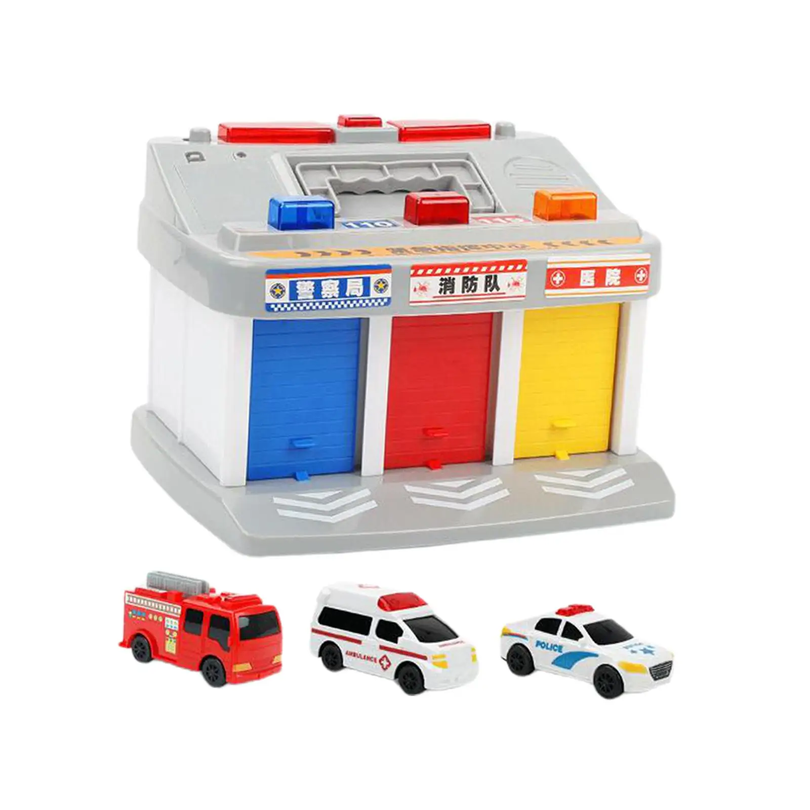 Parking Garage Toy Set Fire Truck Ambulance Police Cars Toys Vehicle Garages for Boys Girls Kids Children Ages 3 and up Gifts