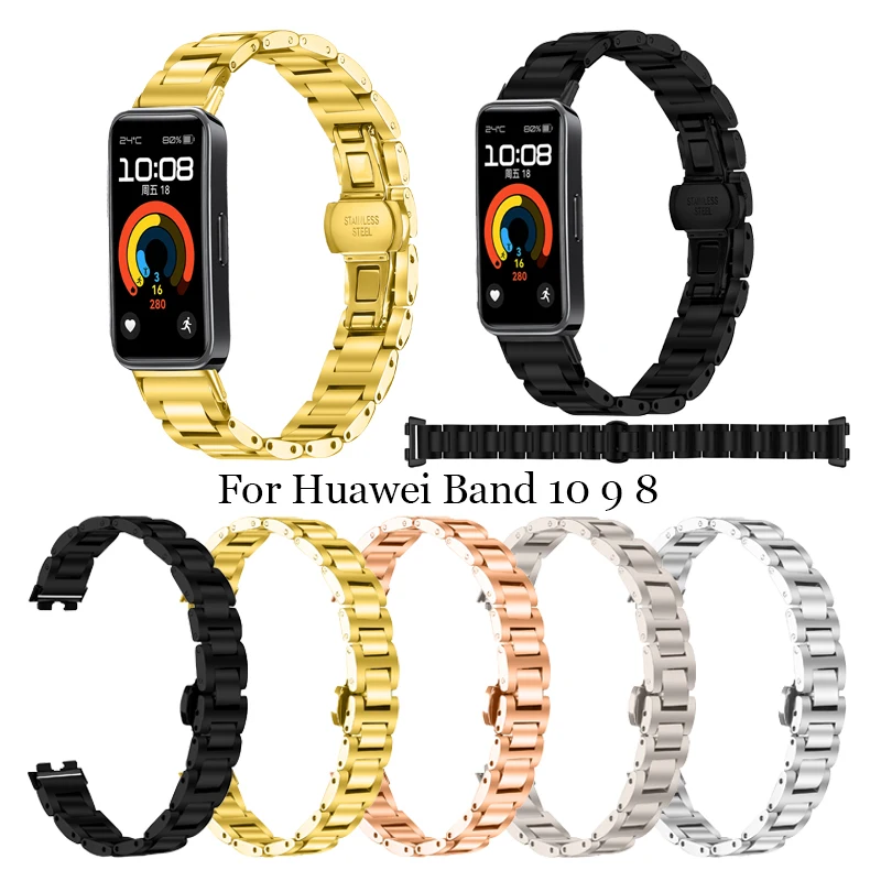 

Ремешок из нержавеющей стали для Huawei Band 10 9 8, женский и мужской браслет с круглой пряжкой, ремешок для часов Huawei Band 8 Band9 10